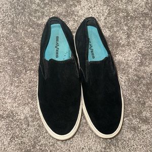seavees black suede platform slip ons. size 8.5. super cute.